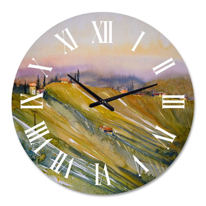 Vineyard At Dawn In Tuscany Italy - Country Wall Clock, 36" H x 36" W x 1" D