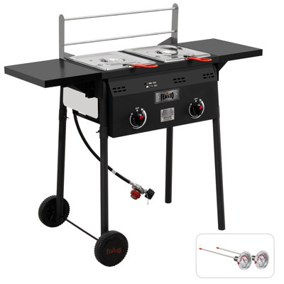 Feasto 4 Gallon Dual Tank Propane Gas Deep Fryer Cart with Foldable Side Tables, Stainless Steel for Outdoor Cooking