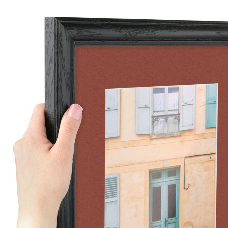 Black Wood Matte Picture Frame with Mat, Cognac