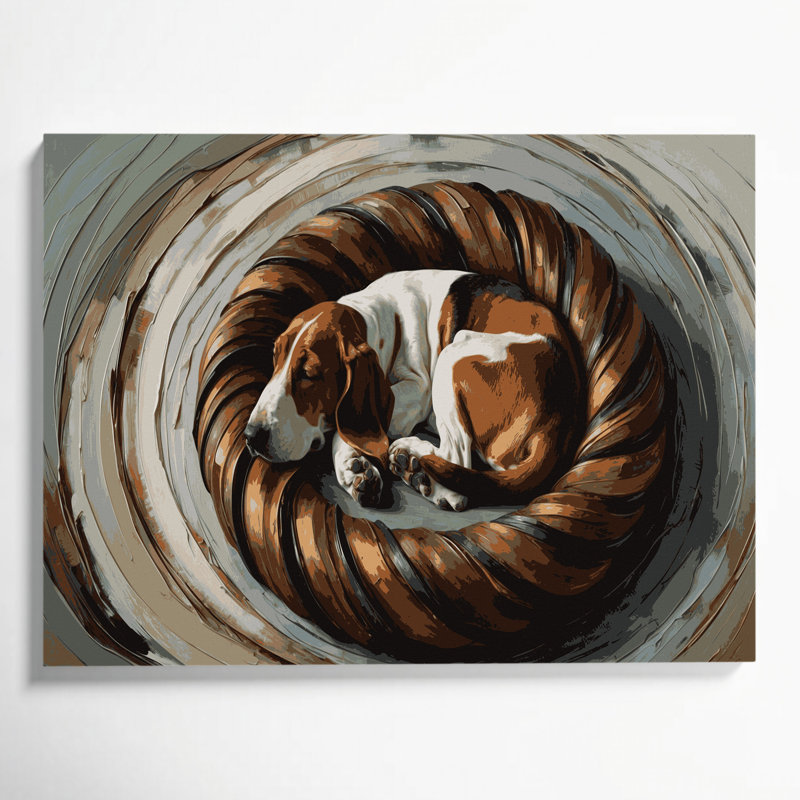 «Dogs Basset Hound», art mural sur toile noire