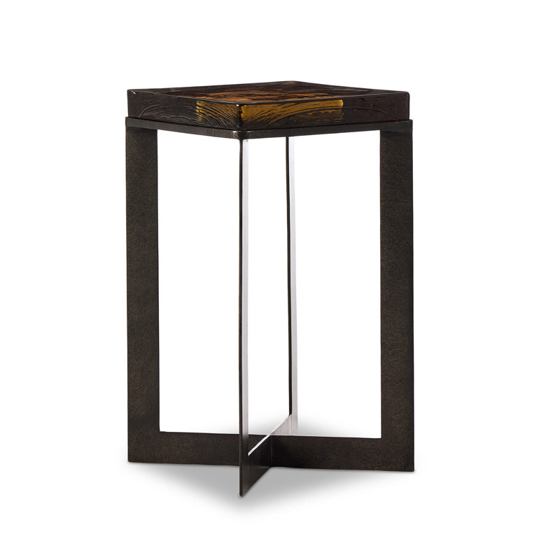 Lennie Glass End Table, Cast Glass, Burnished Charcoal