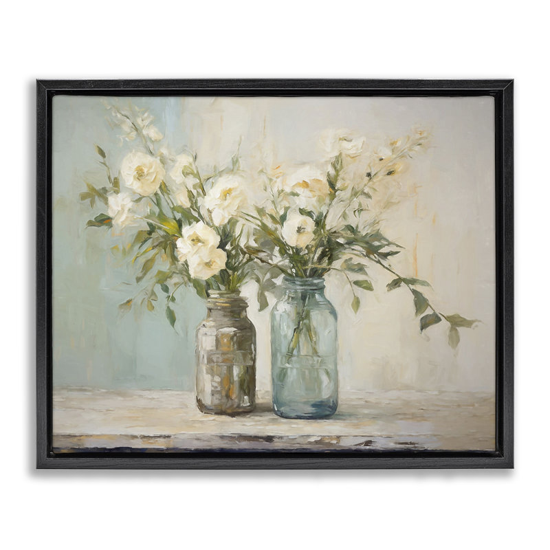 «Mason Jar Bouquet» par Ramona Murdock, Cadre flottant noir de jais, H 17 po x l 21 po