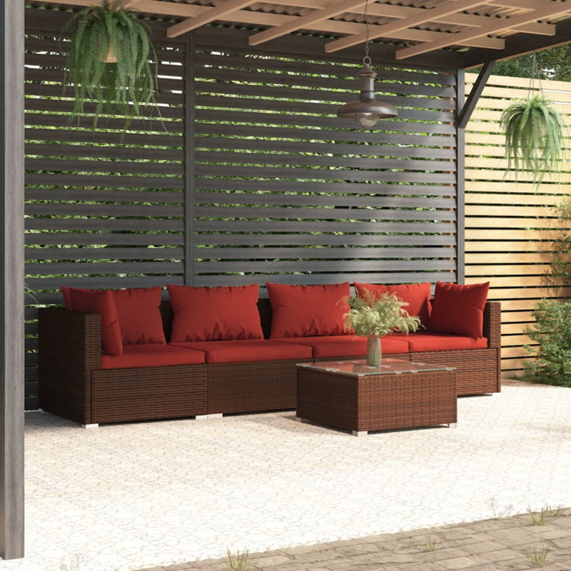 5 Piece Sofa Seating Group, Brown/Red