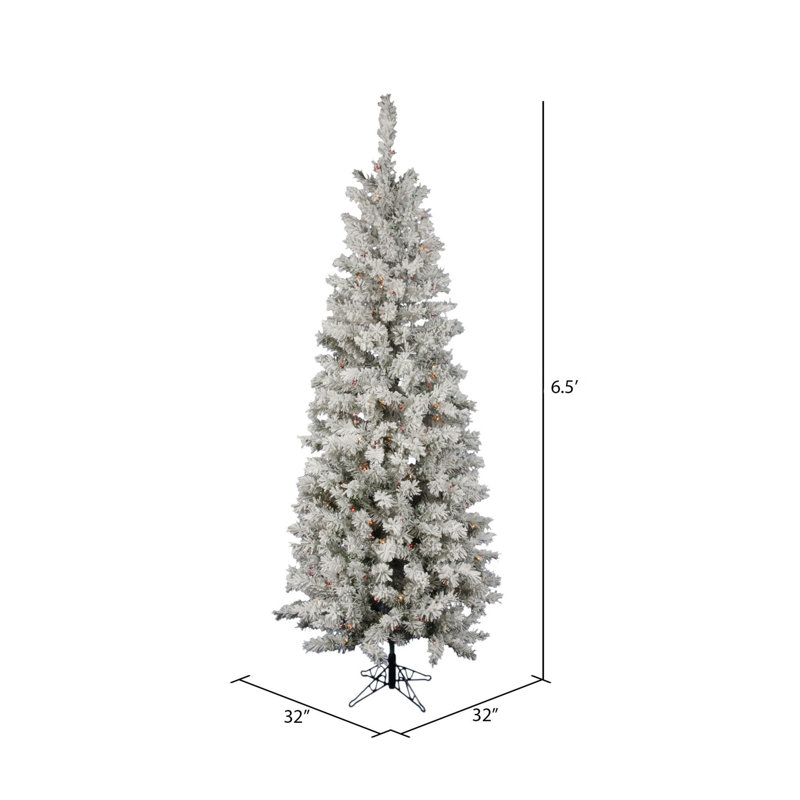 Pacific Flocked Pine Artificial Christmas Tree, 6.5' H, Multi-colored LED
