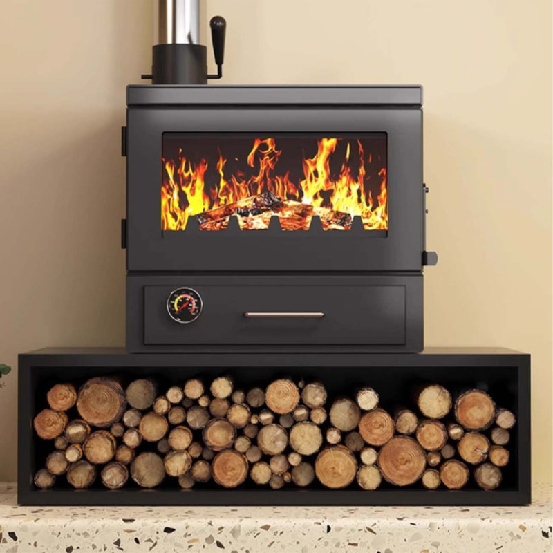 Heating stove with storage firewood and thermomete
