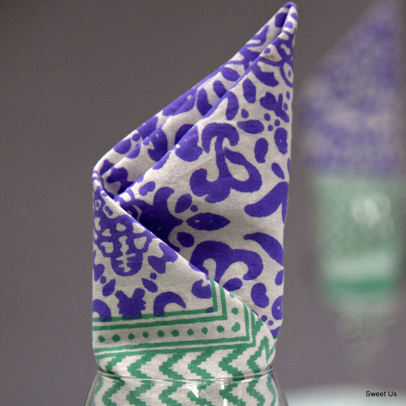 Jeip Set of Four Cotton Napkins, Purple/Green, 18" x 18"