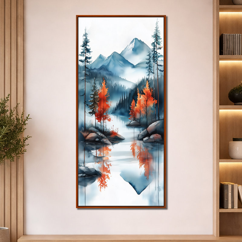 Blue Orange Blue and Orange Alpine Mountain Top Mist Ridge II – Rustic Framed Prints, Foggy Wall Decor, 60" H x 28" W