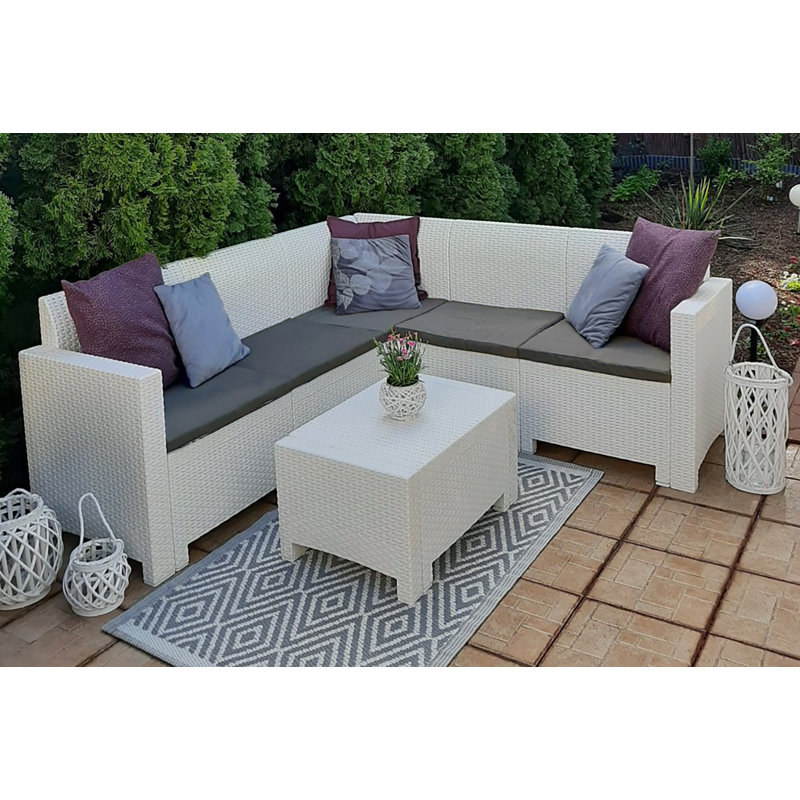 Outdoor Lounge Set Eris, Garden Set with Cushions, Rattan Effect, White