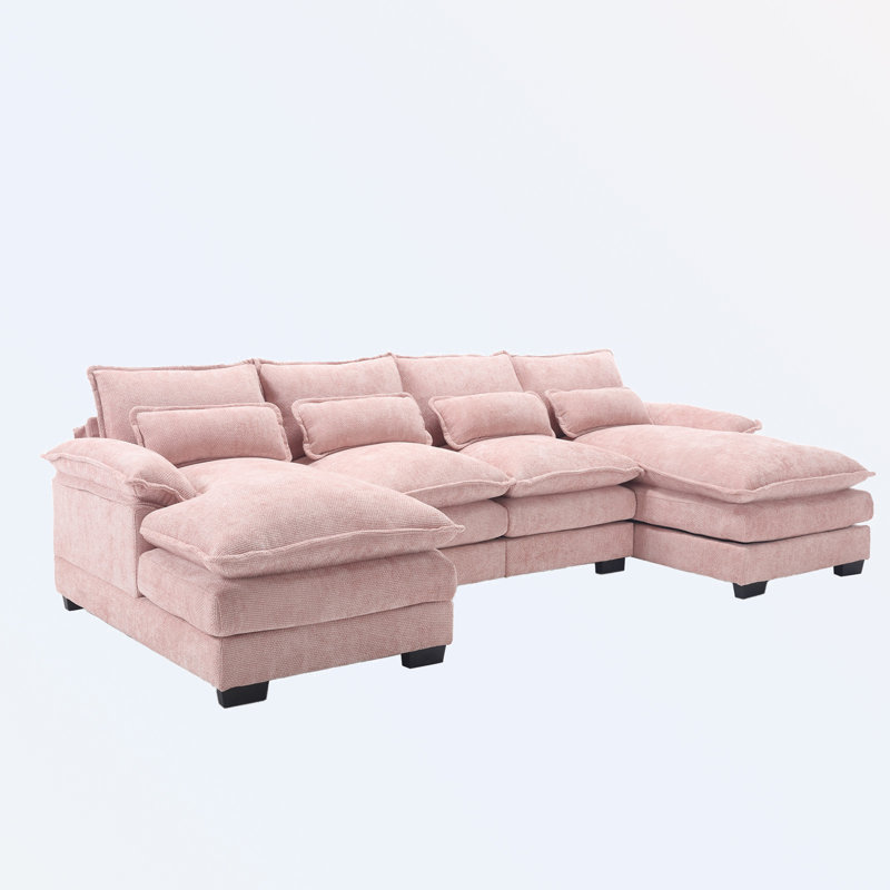 Odas 110.63'' Modular Sofa, Pink Chenille
