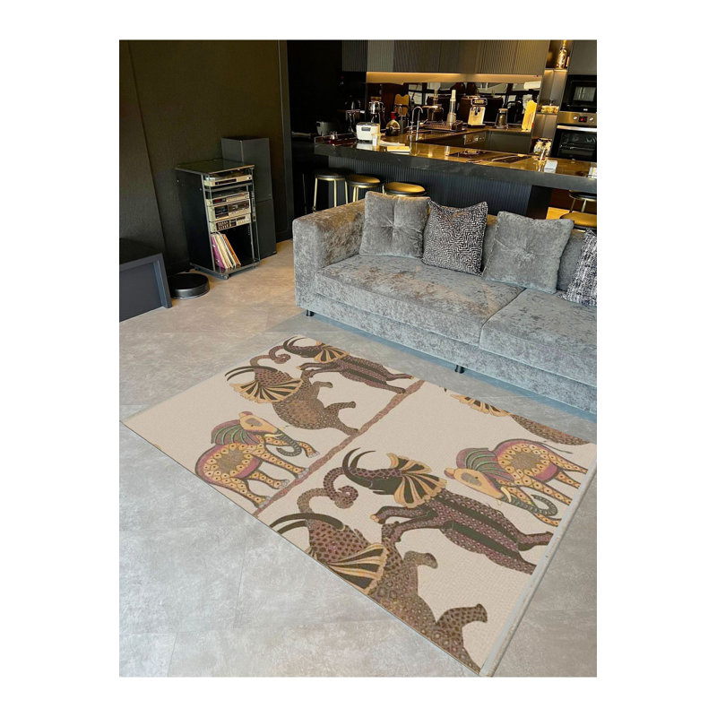 Tapis décoratif moderne lavable à la machine à motif d'éléphants dansant, Sous-tapis rectangulaire 2 pi 4 po x 3 pi 11 po