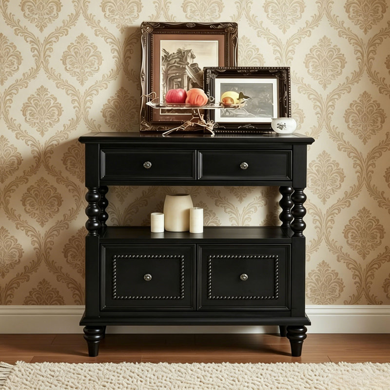 Commode vintage noire style français, H 35,43 po x l 35,43 po x P 15,74 po