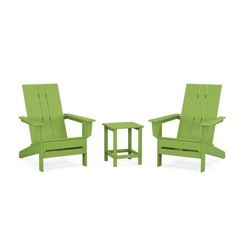 POLYWOOD by AllModern Outdoor Adirondack Chair With Table, Lime