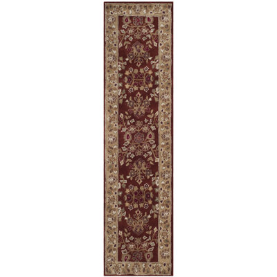 Tapis floral crocheté à la main Halleh en brun / rouge