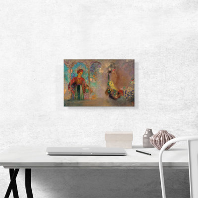 " Woman In A Gothic Arcade Woman With Flowers 1905 " by Odilon Redon Painting Print