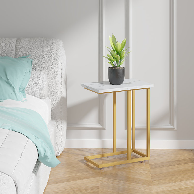 Camillie 24'' Tall C Table End Table, White Top/Gold Base