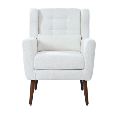 Mid-Century Modern Upholstered Accent Chair - Fabric Armchair, Comfy Single Sofa Chair For Living Room, Bedroom & Small Spaces