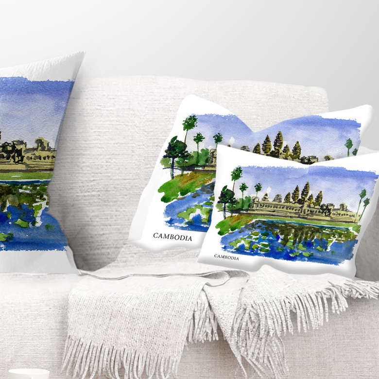 Coussin lombaire à vecteur cityscape cambodge