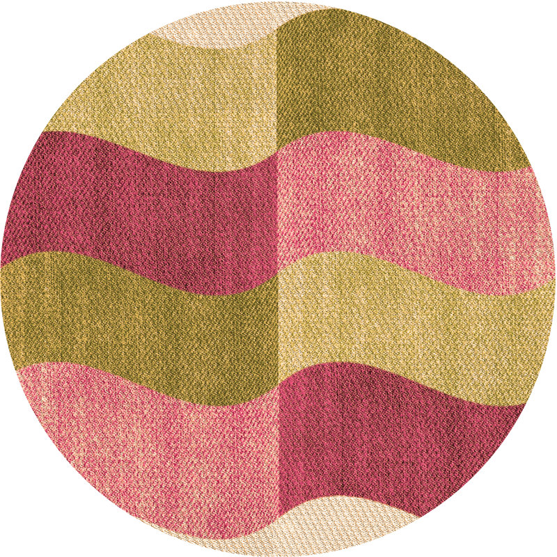 Tapis géométrique vert / ivoire / rose, Rond 8 pi