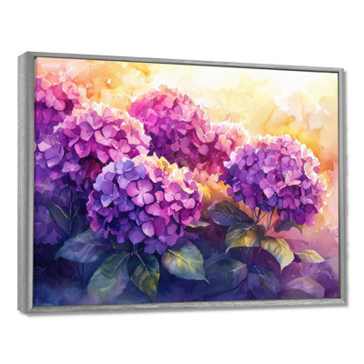 Hortensias au coucher du soleil, lueur V - hydrangées, art mural