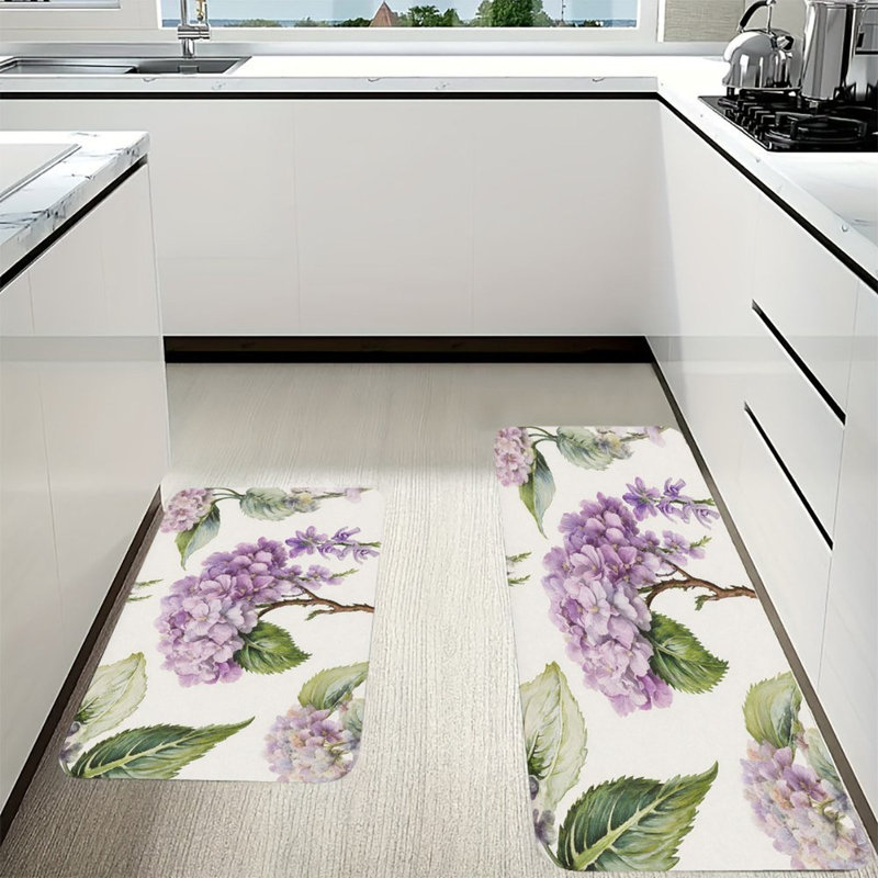 Purple Hydrangea Blooms, Kitchen Mats 2-Piece