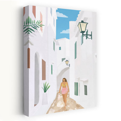 Menorca Abstract Palm Tree Coastal Landscape Wall Art Print 1 Piece Wrapped Canvas Wall Art