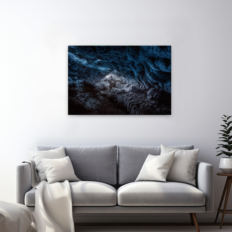 Blue Ice Cavern Explorer Dramatic Abstract Contemporary Landscape Winter Wall Art Print, 81.28cm H x 121.92cm W