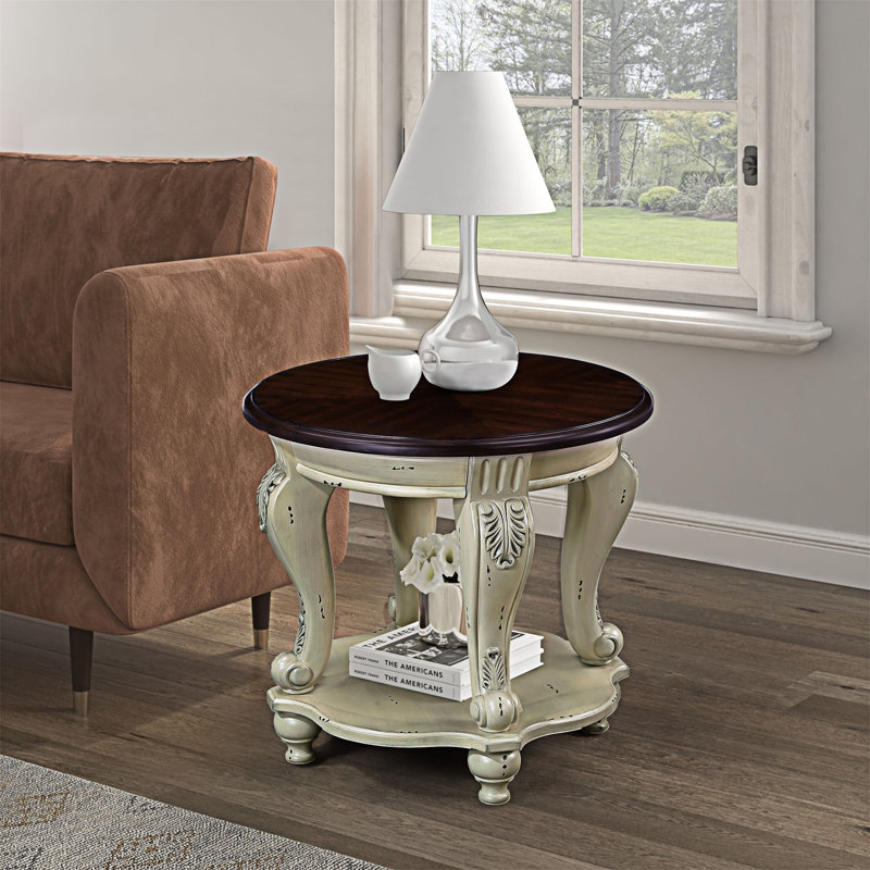 Table d'appoint en bois avec tablette, Cerisier, Beige