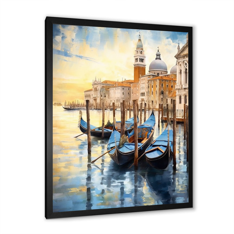 Venise, Italie, canal enchanteur sur toile, Cadre simple noir, H 32 po x l 16 po x P 1 po