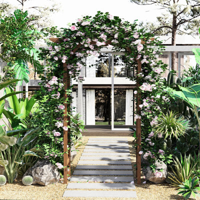 Arche en treillis de jardin de 79 po - Créez une superbe cour arrière avec un toit de pergola de style champêtre, un look élégant en bois pour les mariages