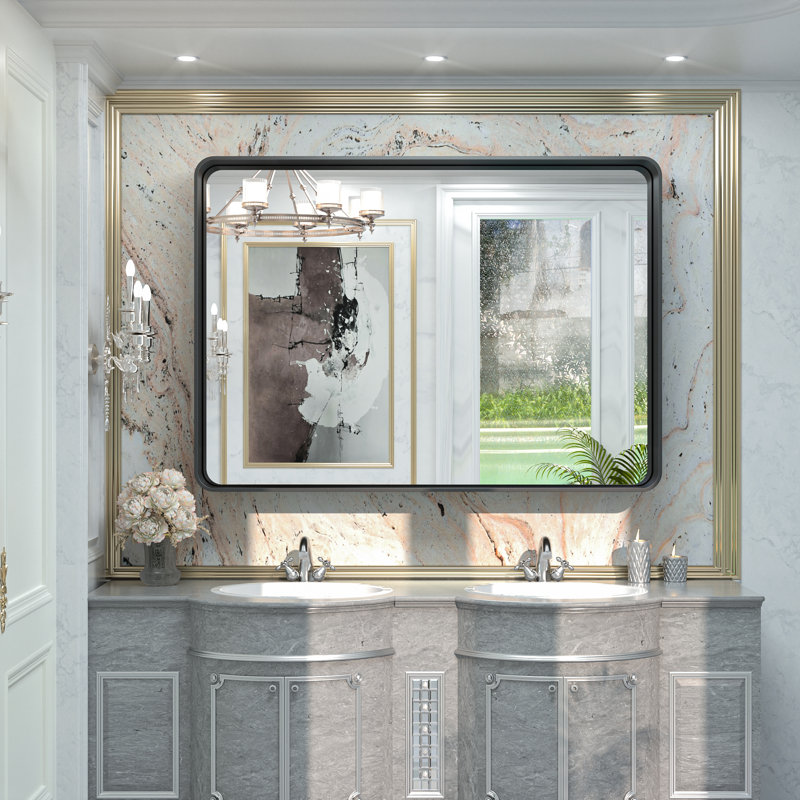Brayner Bathroom Vanity Mirror Metal Wall Mirror Accent Mirror, Black, 30" x 60"