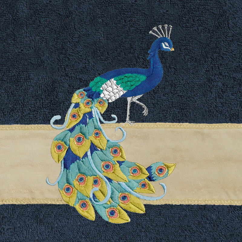 PENELOPE 2PC Embellished Bath Towel Set Midweight Bath Towel, Navy