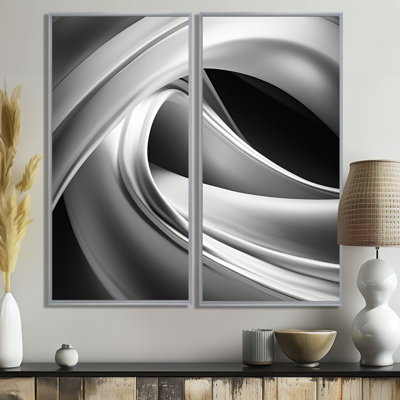 Silver Speed Fractal Wave II - Pink Modern Wall Art