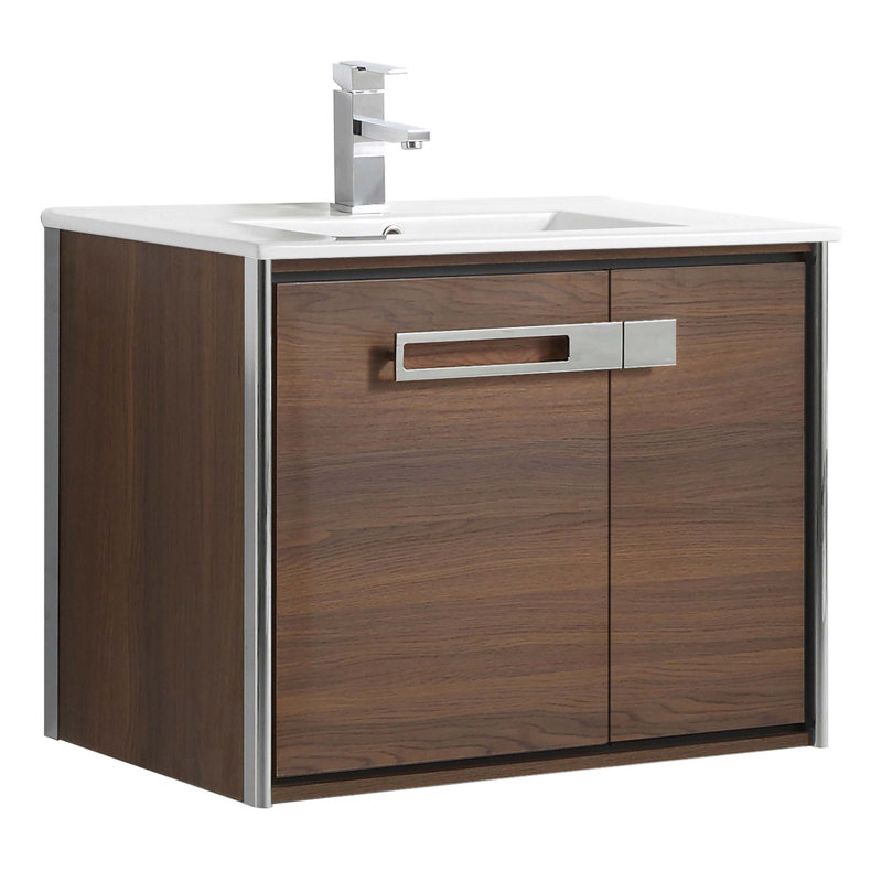 30'' Single Bathroom Vanity with Vitreous China Top, Polished Chrome, Walnut Ebony