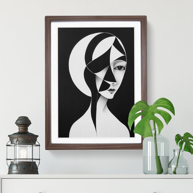 Monochrome Abstract Woman - Wall Art, 34cm H x 25cm W x 2cm D, Walnut Framed