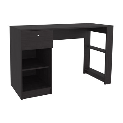 47" Wide Home Office Desk With Shelves, Black Rectangular One Drawer, Modern Computer Table For Efficient Workspace Work Desk, Drawer And Four Writing