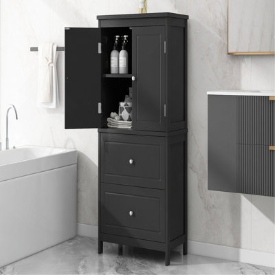 Bathroom Storage Cabinet, Cabinet With Two Doors And Drawers, Adjustable Shelf, MDF Board