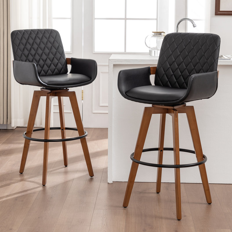 Tabourets de comptoir pivotants modernes rembourrés, Noir, Tabouret de bar (siège d'une hauteur de 29,7 po)