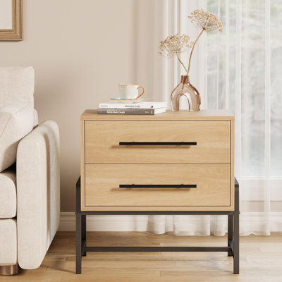 Nightstand Bedside Table with 2 Storage Drawers, Metal Legs Side Table for Bedroom, Living Room