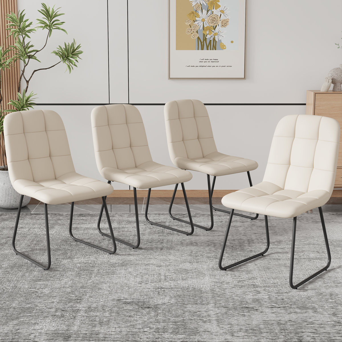 32.8"H Faux Leather Upholstered Dining Chairs, Modern Kitchen Chair Side Chair with Steel Legs, Parsons Chair for Kitchen, Dining, Living, Reception, Office Guest Chairs, and Outdoor- Four