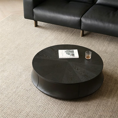 Table basse ronde en bois manufacturé noir