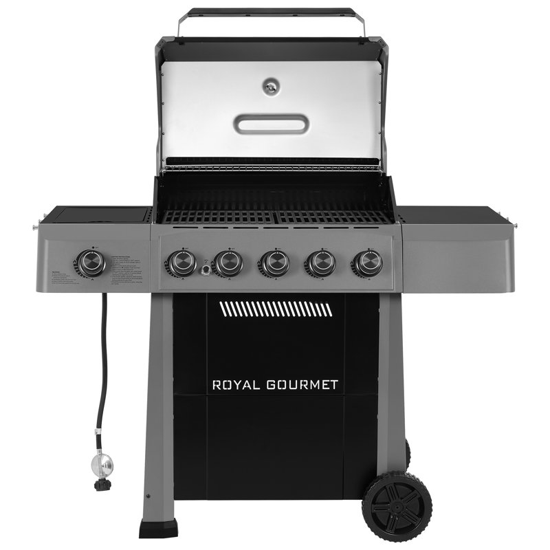 Barbecue à gaz Royal Gourmet à 5 brûleurs avec brûleur latéral, gris et noir, Grey & Black