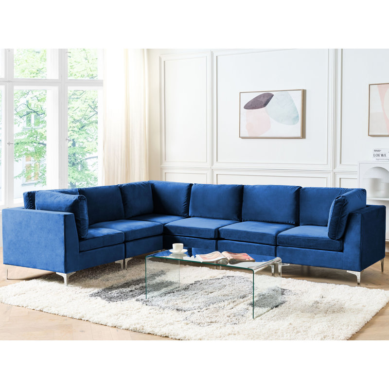 Millings 6 Seater Velvet Corner Sofa , Right Hand Facing, Blue