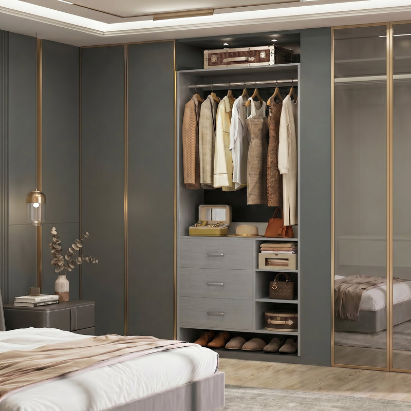 30'' W Closet System with Wooden Drawers, Gray