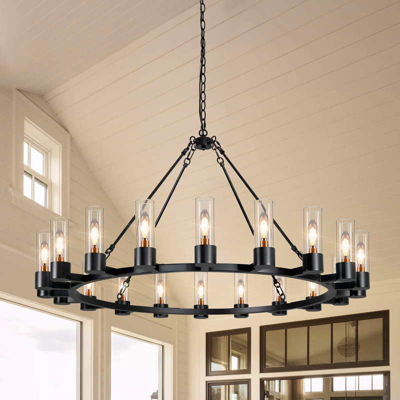 Lustre 20 lumières de style roue de chariot de 46,06 po noir