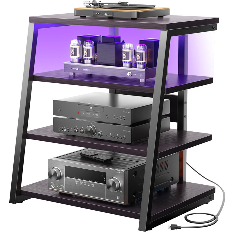 Meuble audio-vidéo à 4 niveaux avec multiprise, Ébène noir