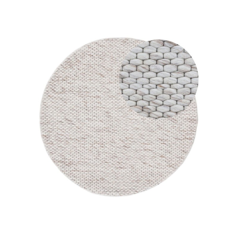 Handgefertigter Wollteppich aus in Beige meliert Hand Loomed Wool Rug in Mottled Beige, Round 120cm