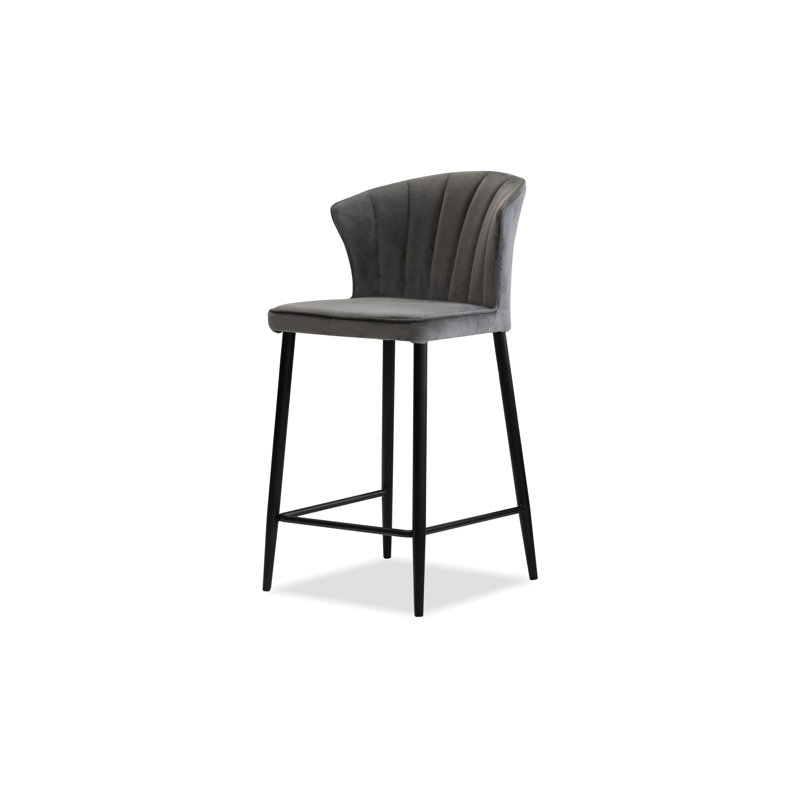 Ariel Upholstered Counter Stool with Metal Frame, Dark Gray