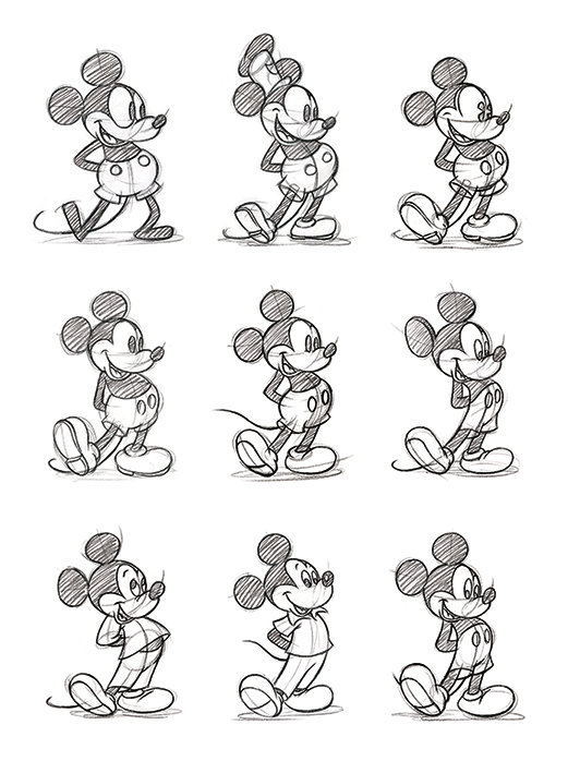 'Mickey Mouse, Sketched' Drawing Print, 50cm H x 40cm W, Linen, No Mount