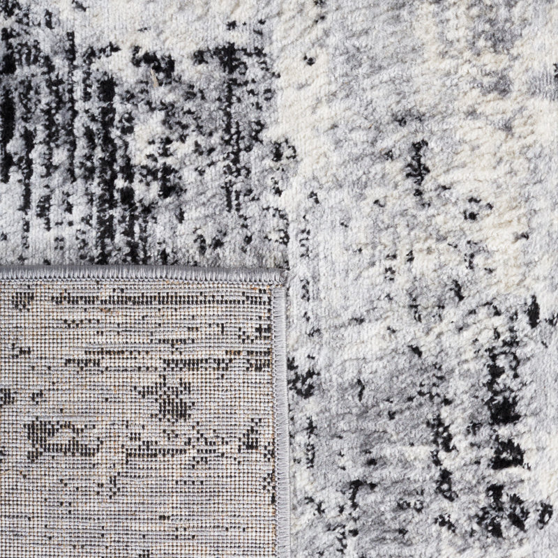 Abstract Power Loom Black/Ivory Area Rug, Square 6'7"