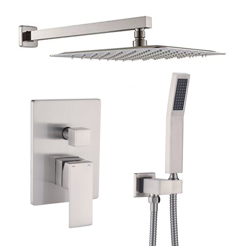 12" Rain Shower Head Systems Wall Mounted Shower Onsite, Brushed Nickel